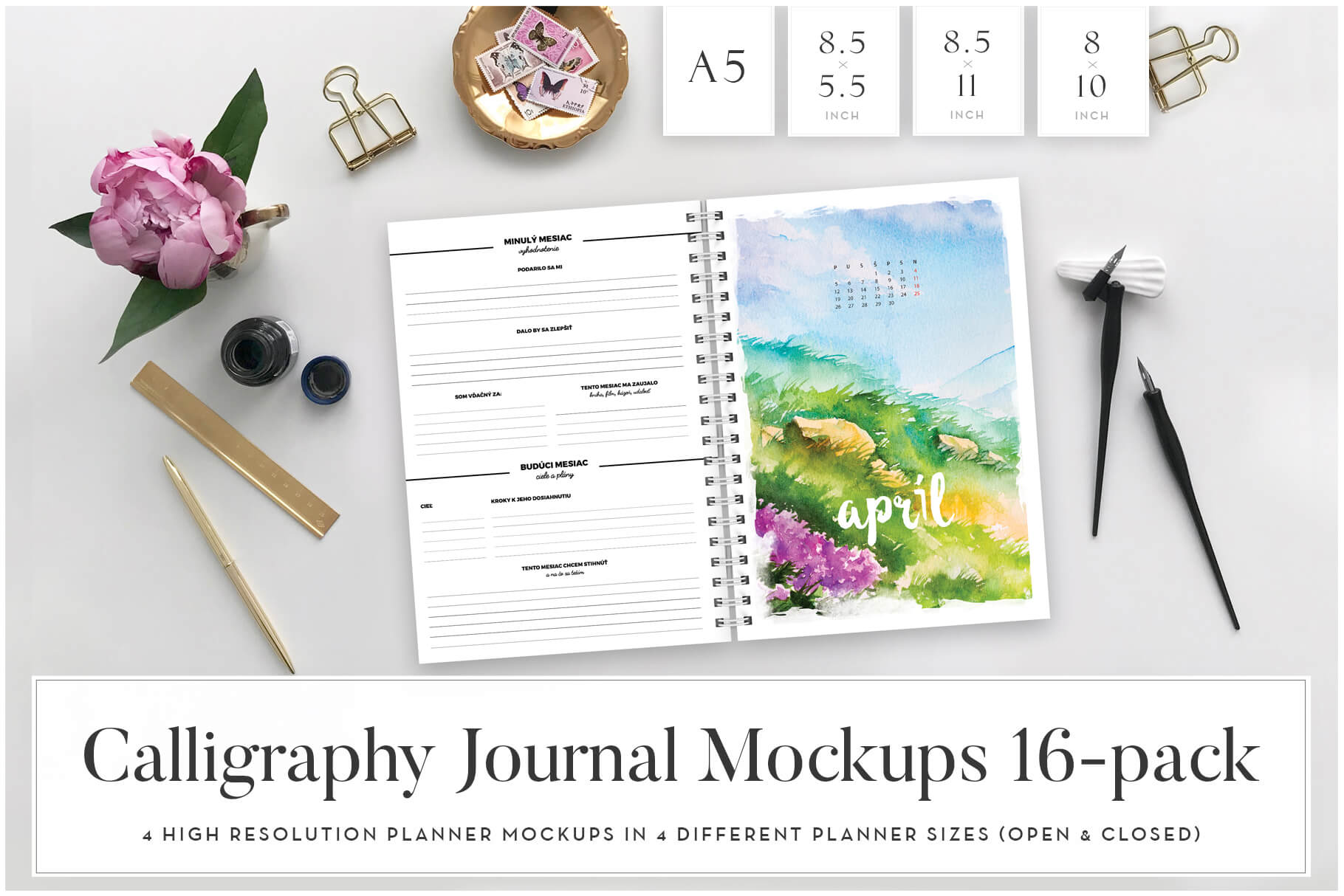 Calligraphy Planner Mockup 16 In 1 Shop Europe Graphics